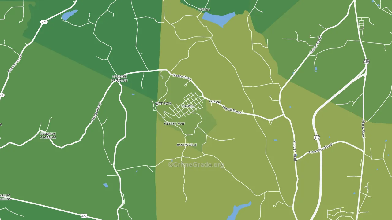 Colver, PA Map of Vehicle Theft Rates