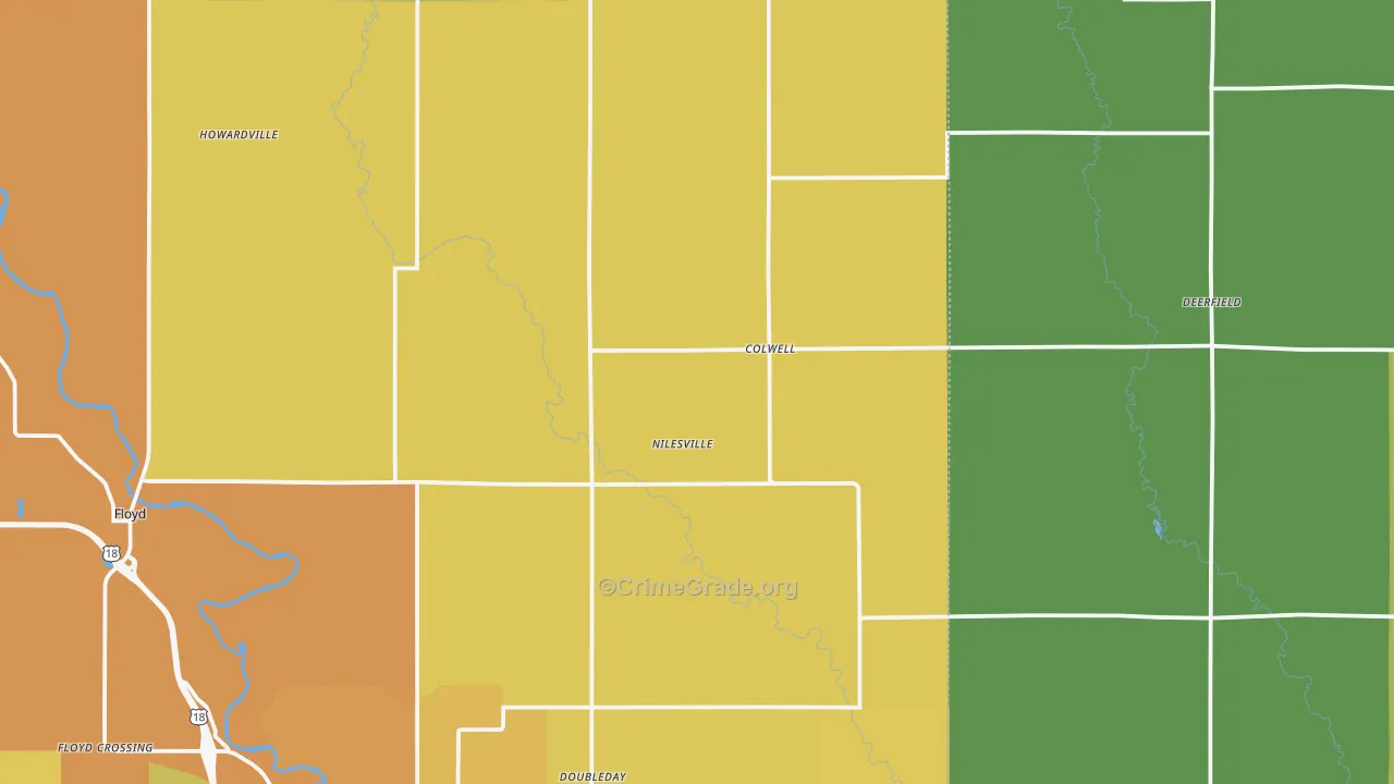 Colwell, IA Map of Vehicle Theft Rates