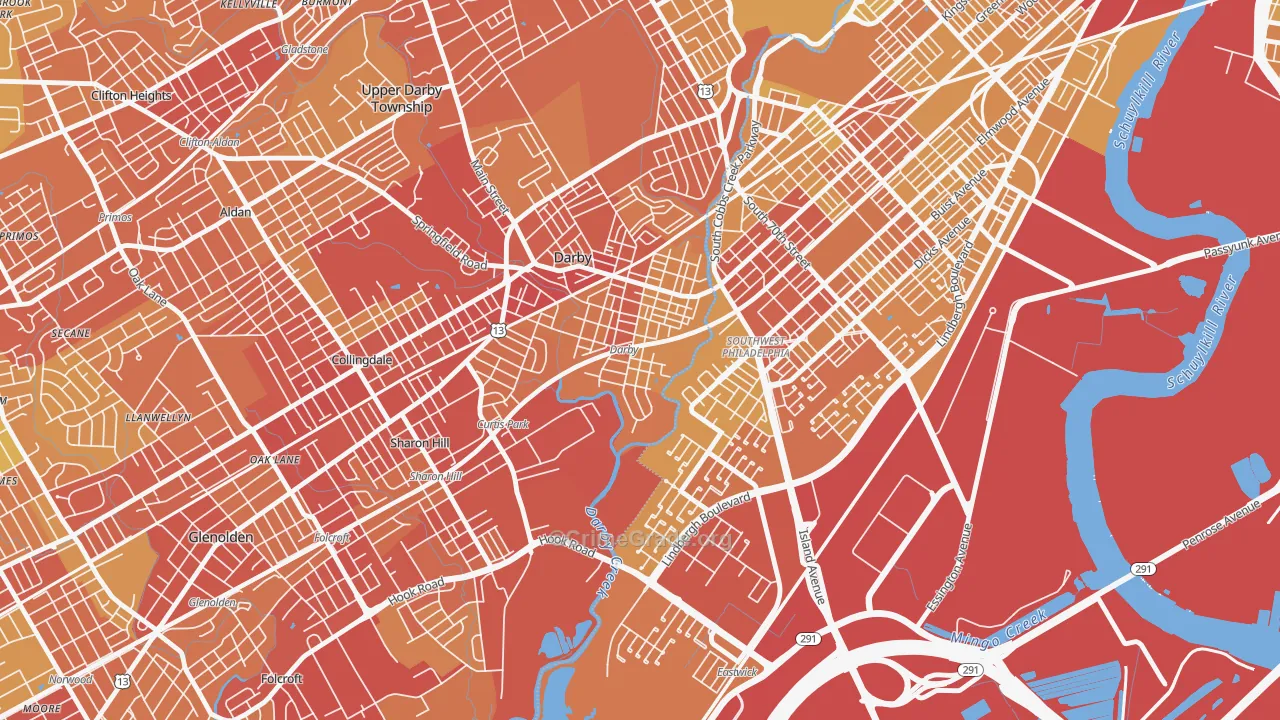 Colwyn, PA Map of Vehicle Theft Rates