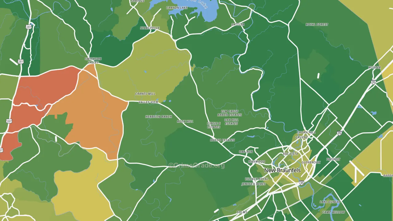 Comal County, TX Map of Vehicle Theft Rates