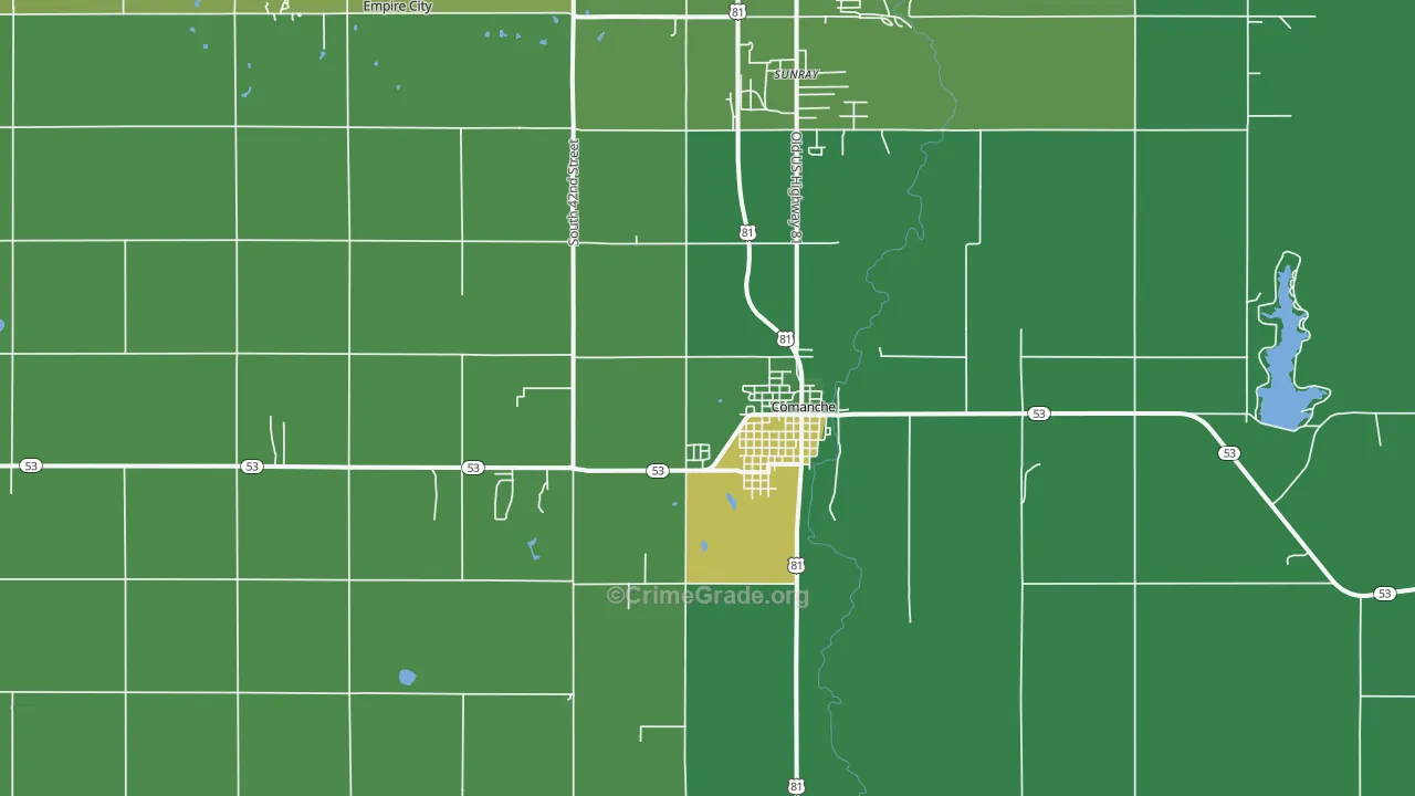 Comanche, OK Map of Vehicle Theft Rates