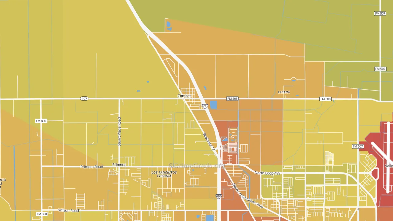 Combes, TX Map of Vehicle Theft Rates