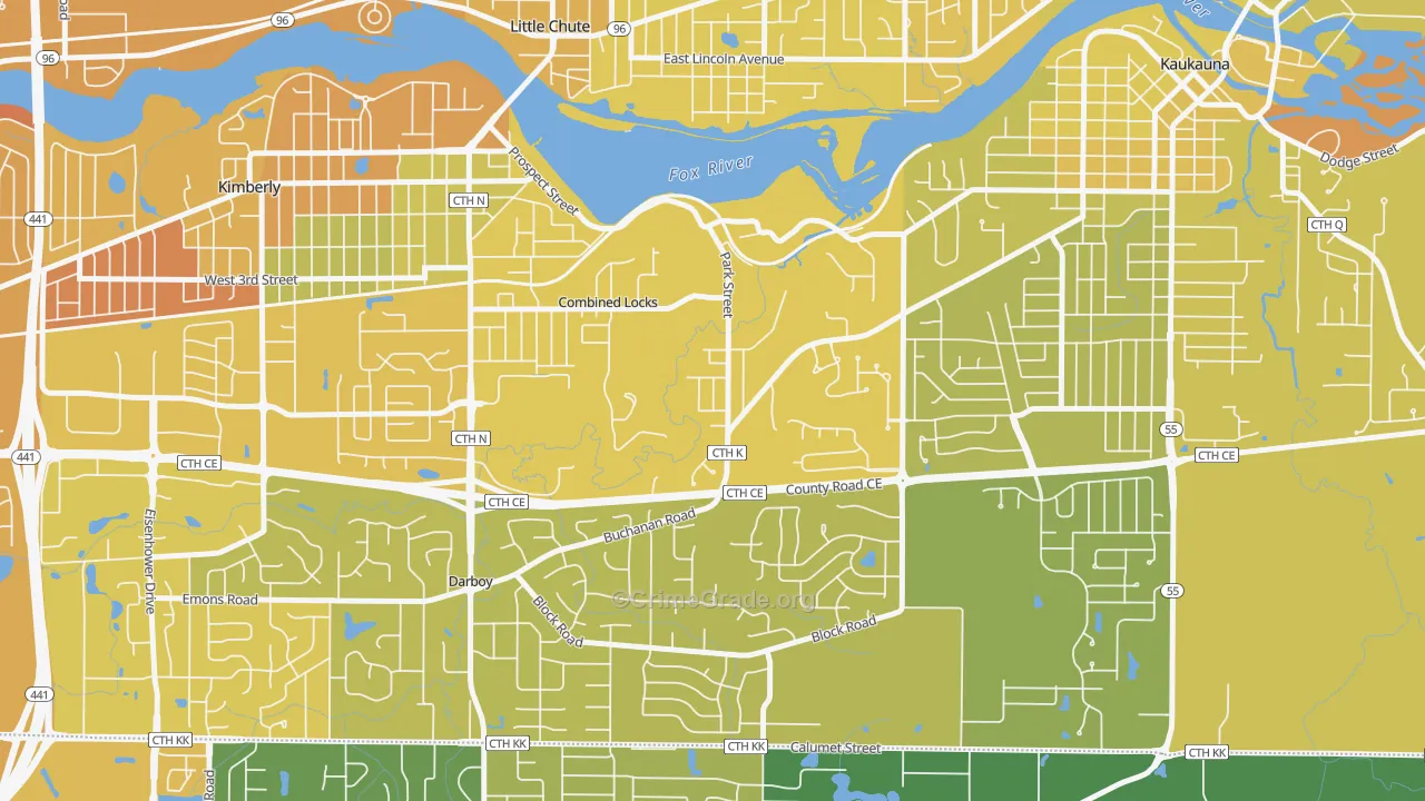 Combined Locks, WI Map of Vehicle Theft Rates