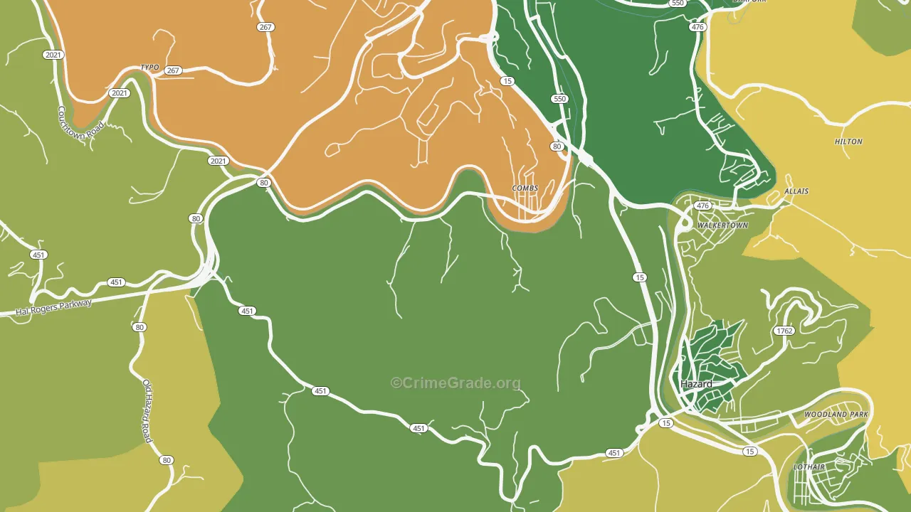 Combs, KY Map of Vehicle Theft Rates