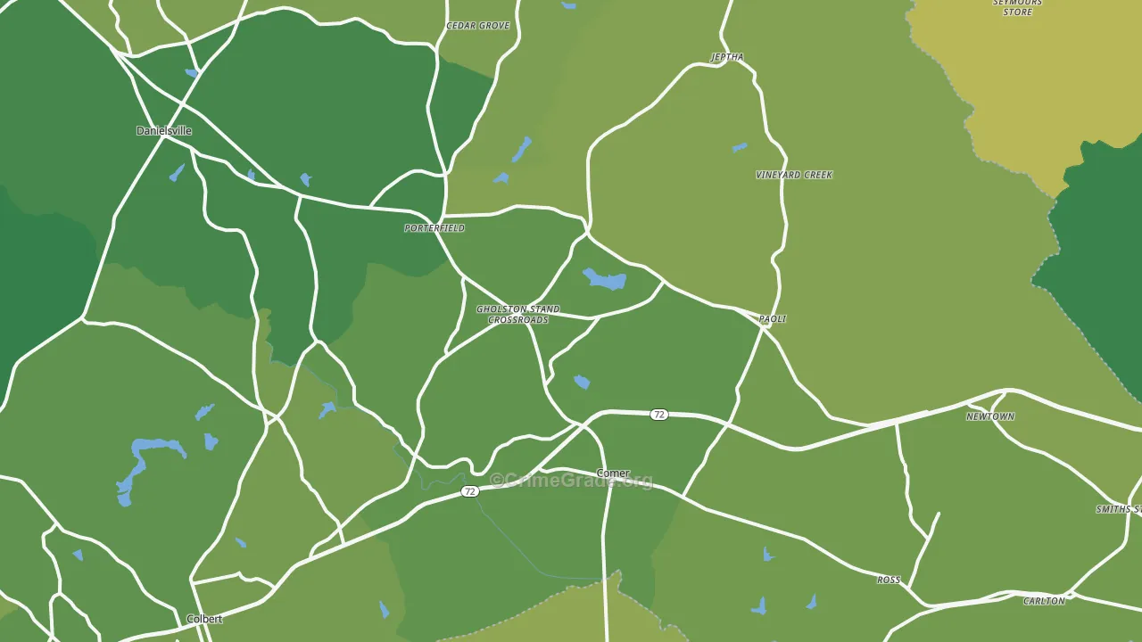 Comer, GA Map of Vehicle Theft Rates