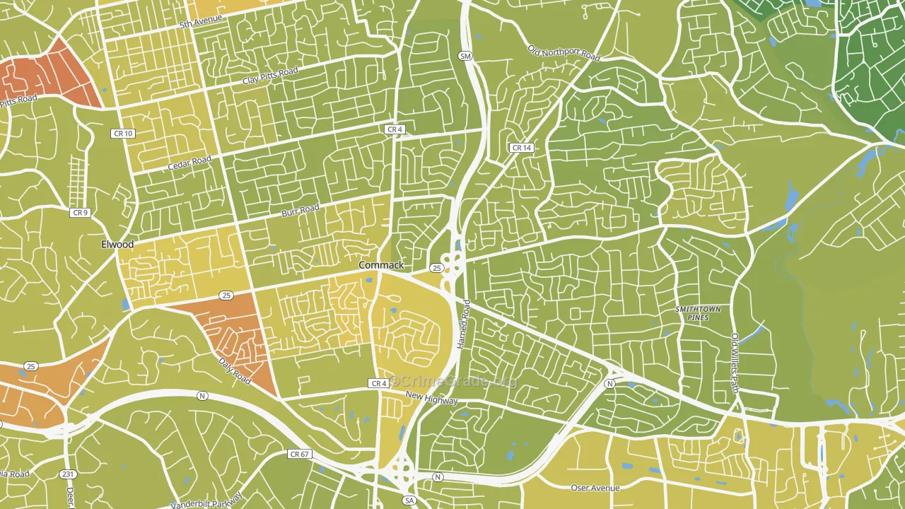 Commack, NY Map of Vehicle Theft Rates