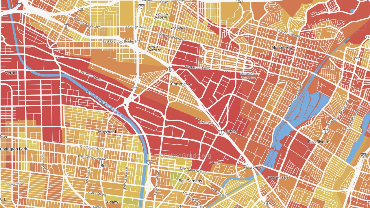 Commerce, CA Map of Vehicle Theft Rates