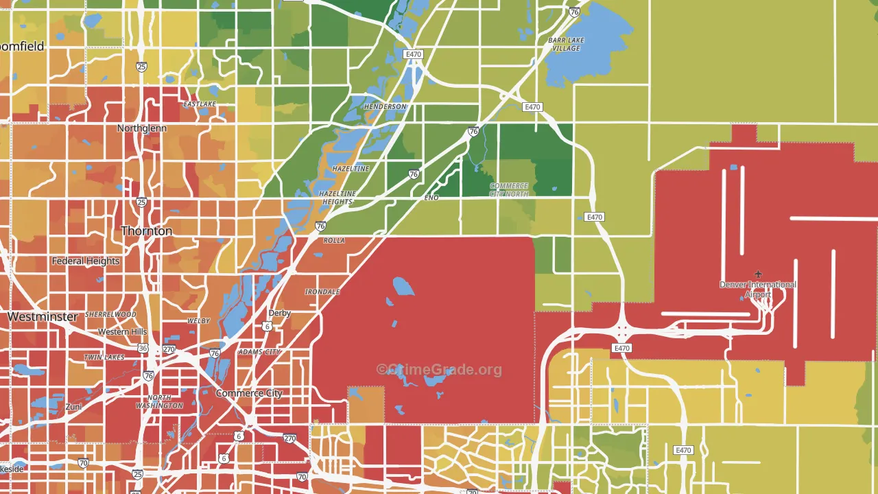 Commerce City, CO Map of Vehicle Theft Rates