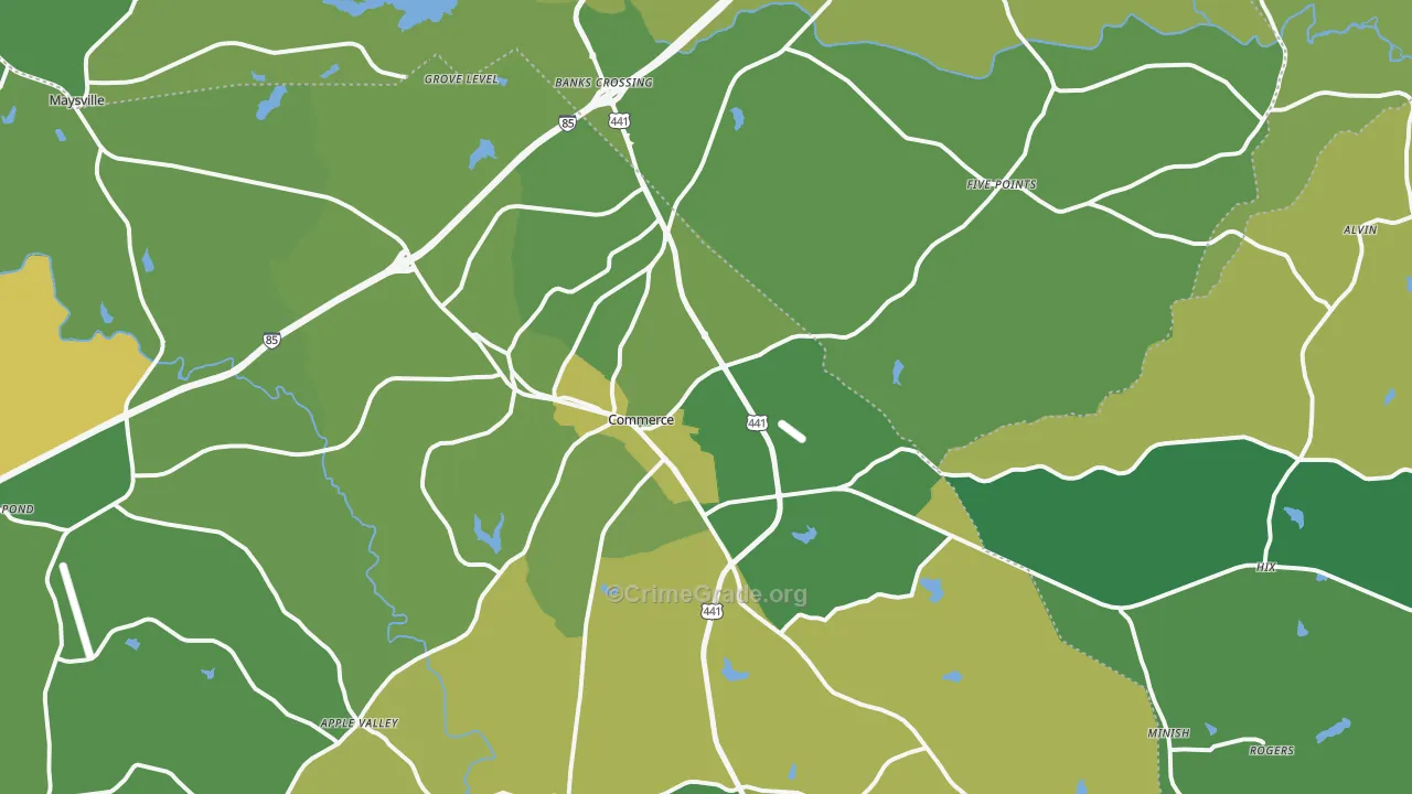 Commerce, GA Map of Vehicle Theft Rates