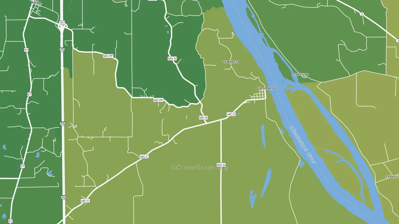 Commerce, MO Map of Vehicle Theft Rates