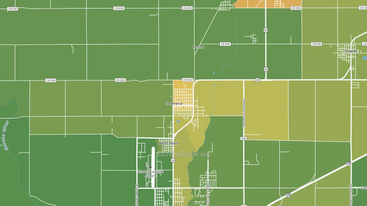 Commerce, OK Map of Vehicle Theft Rates