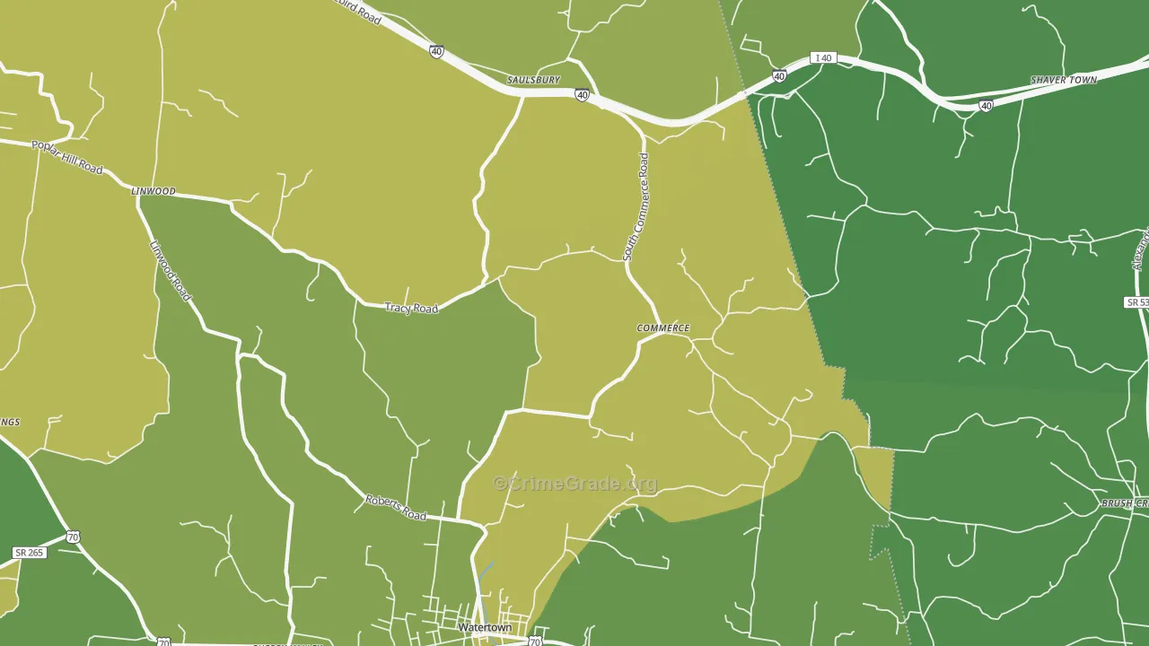 Commerce, TN Map of Vehicle Theft Rates
