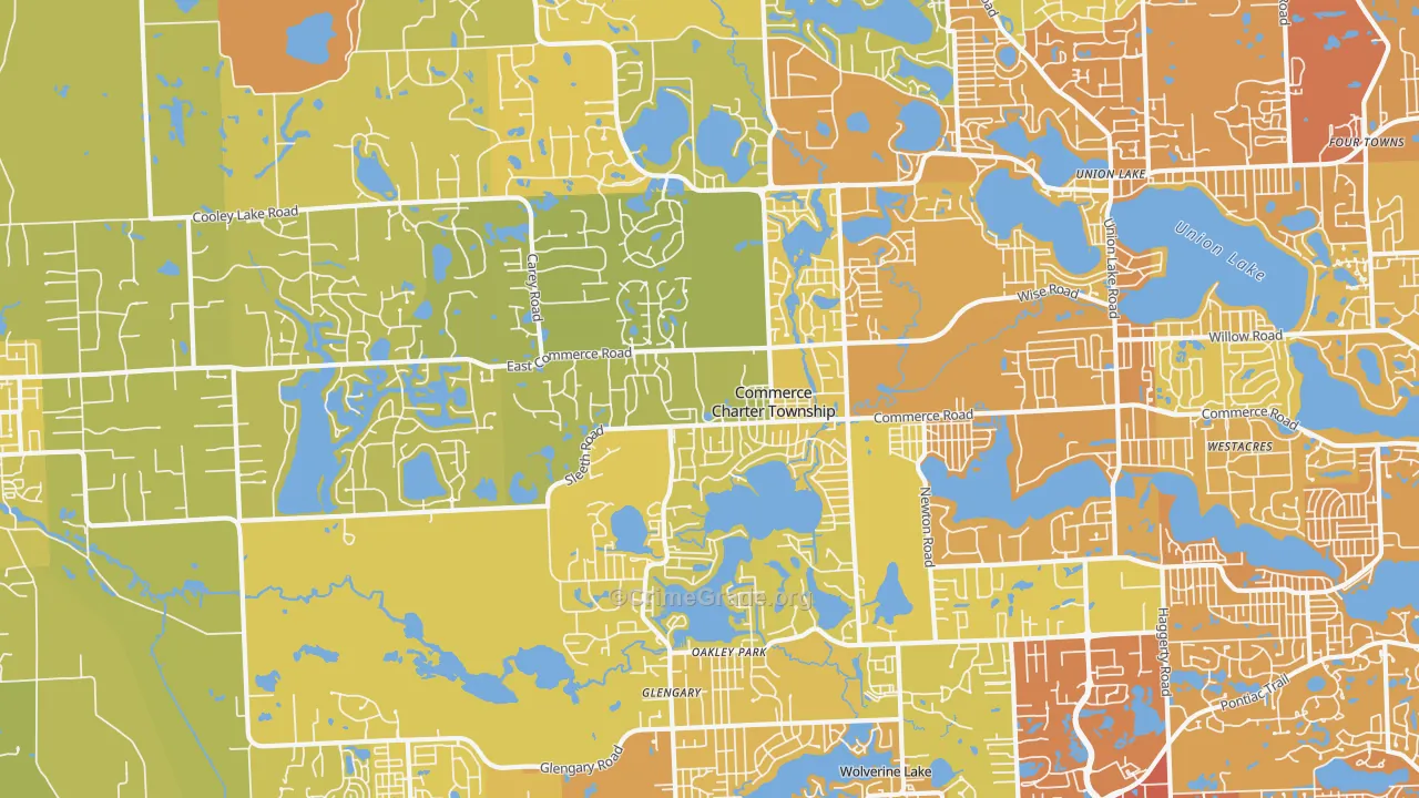 Commerce Township, MI Map of Vehicle Theft Rates