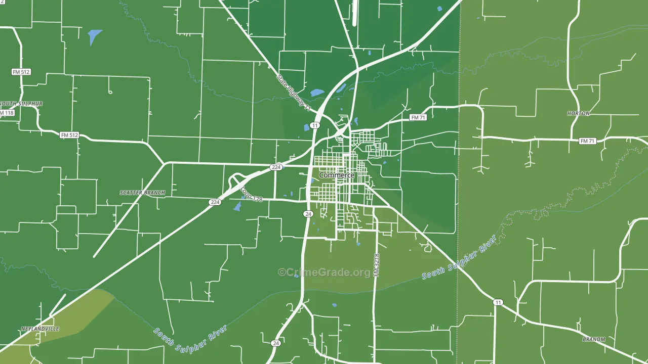 Commerce, TX Map of Vehicle Theft Rates