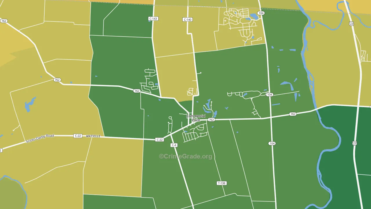 Commercial Point, OH Map of Vehicle Theft Rates