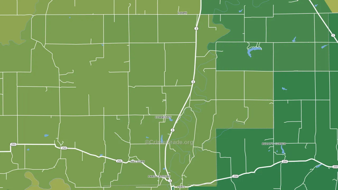 Commiskey, IN Map of Vehicle Theft Rates