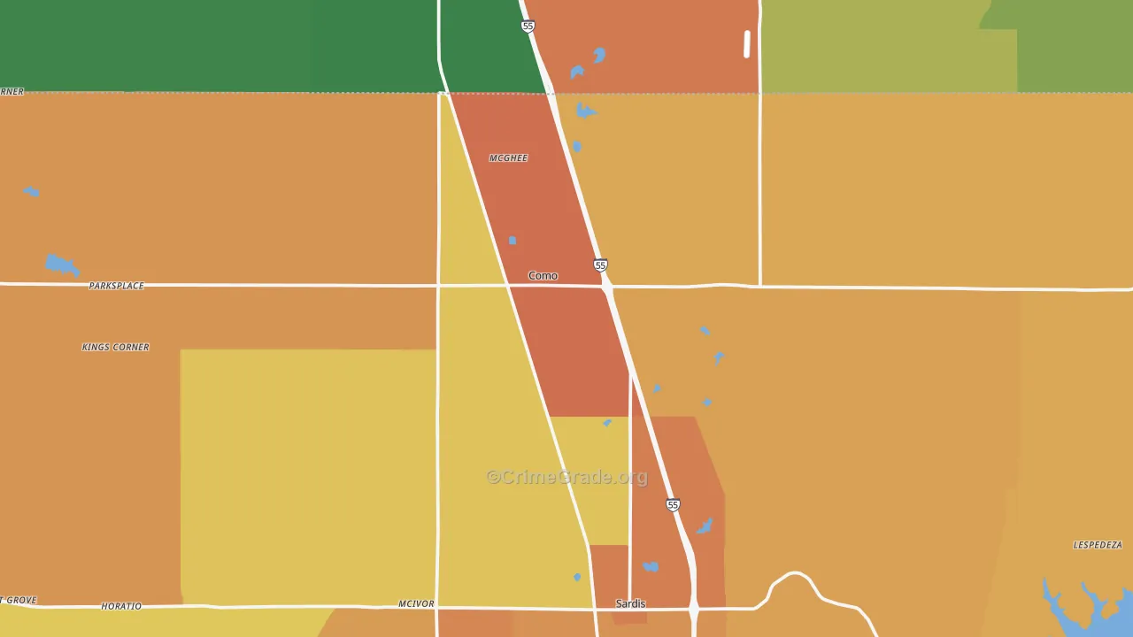Como, MS Map of Vehicle Theft Rates