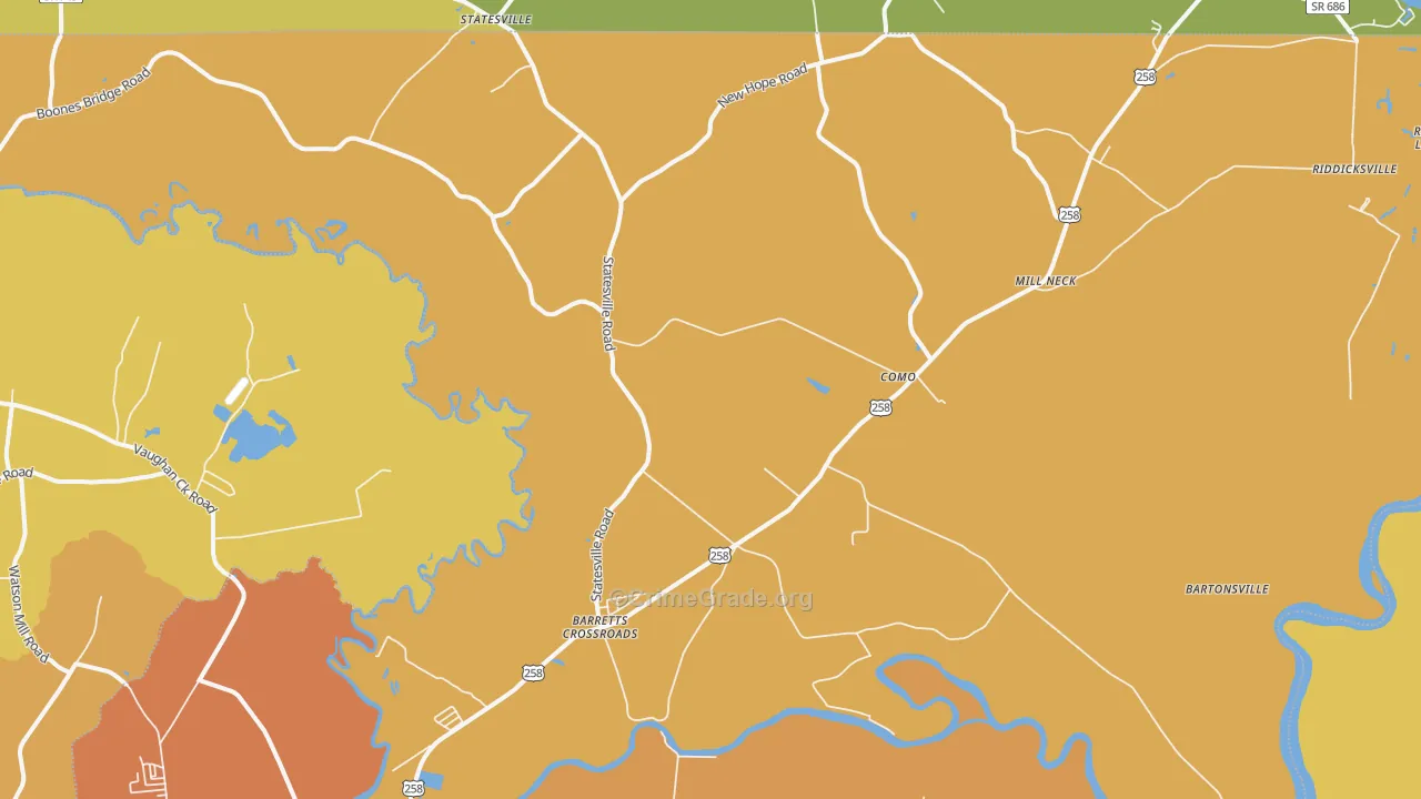 Como, NC Map of Vehicle Theft Rates