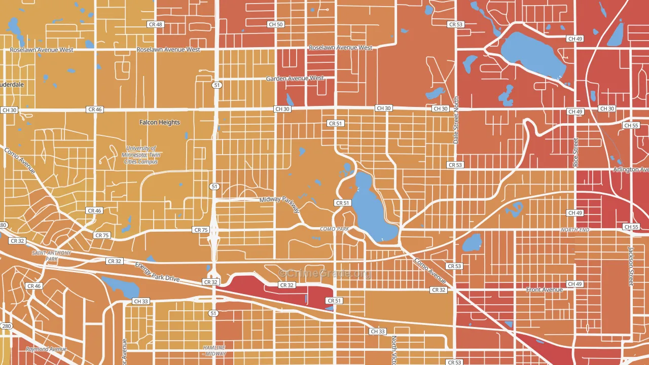 Como, St. Paul, MN Map of Vehicle Theft Rates
