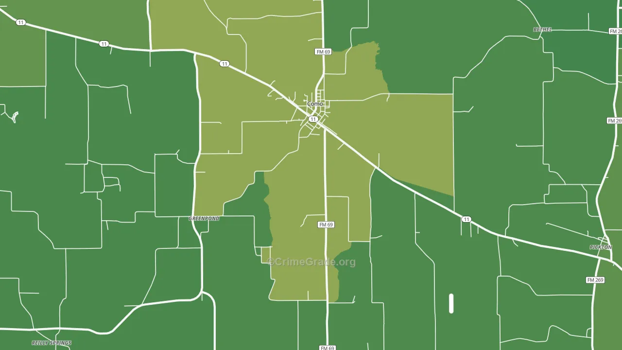 Como, TX Map of Vehicle Theft Rates