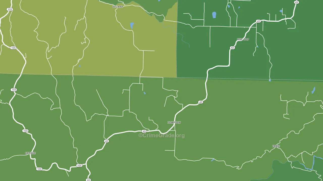 Compton, AR Map of Vehicle Theft Rates
