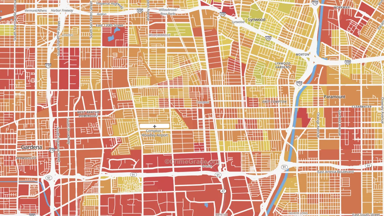 Compton, CA Map of Vehicle Theft Rates