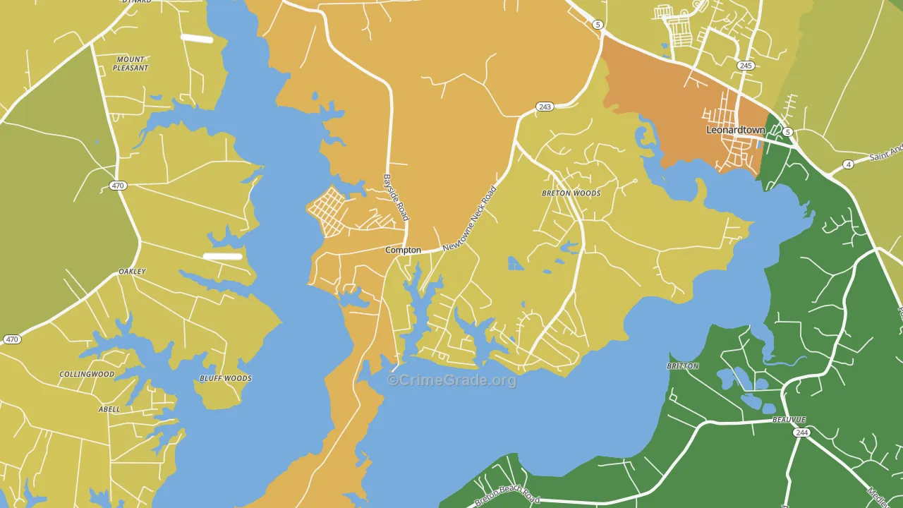 Compton, MD Map of Vehicle Theft Rates