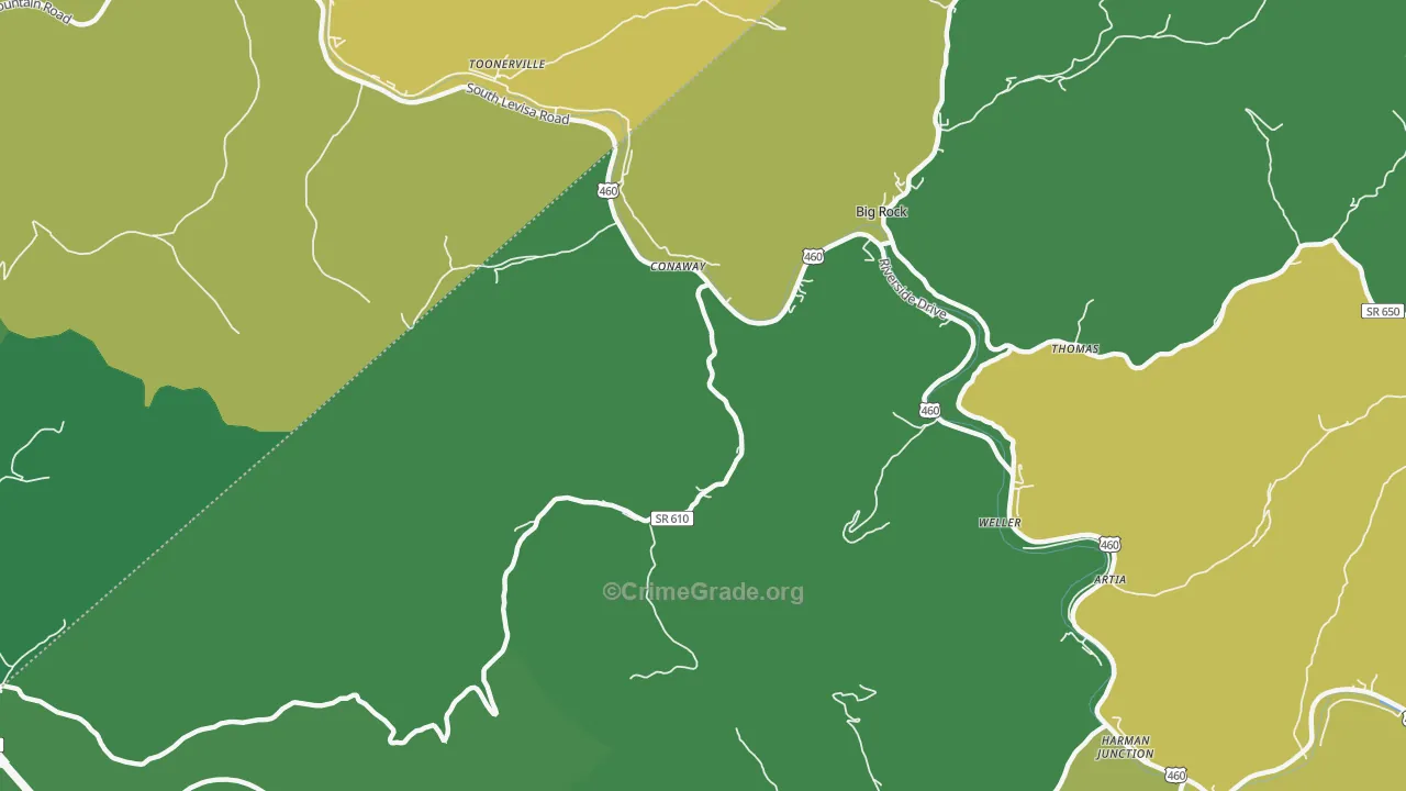 Conaway, VA Map of Vehicle Theft Rates