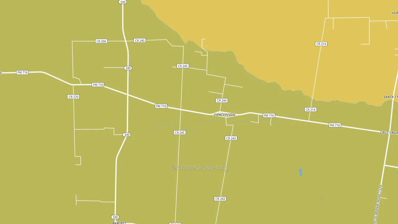 Concepcion, TX Map of Vehicle Theft Rates