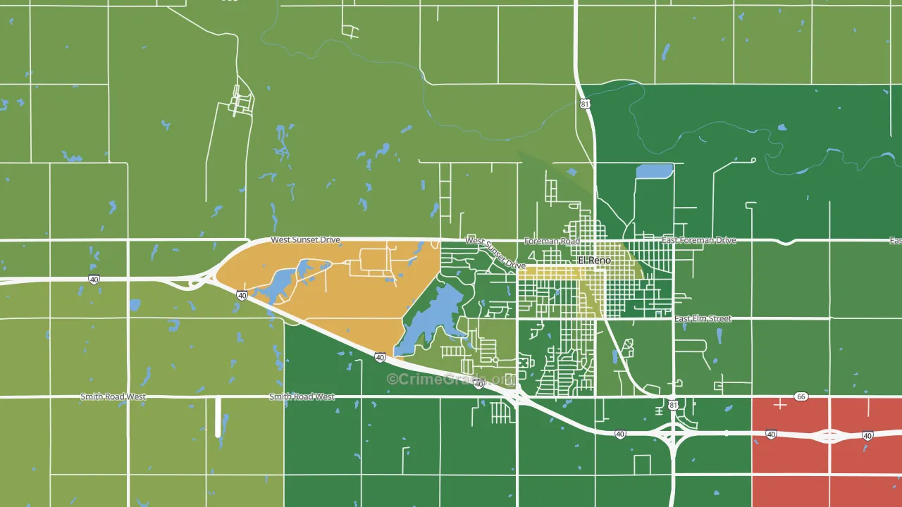 Concho, OK Map of Vehicle Theft Rates