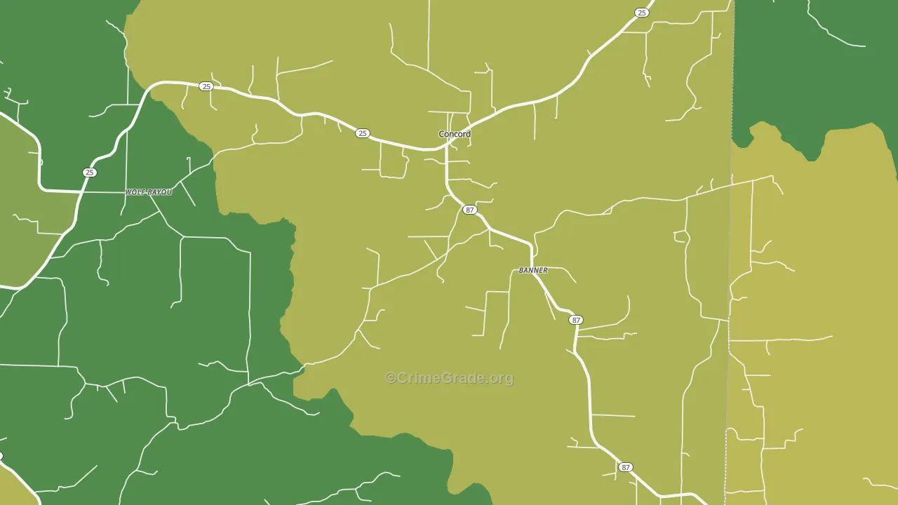 Concord, AR Map of Vehicle Theft Rates
