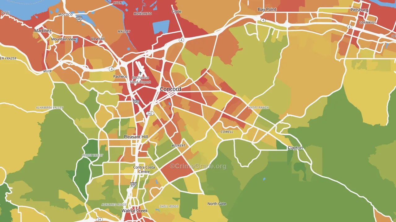 Concord, CA Map of Vehicle Theft Rates