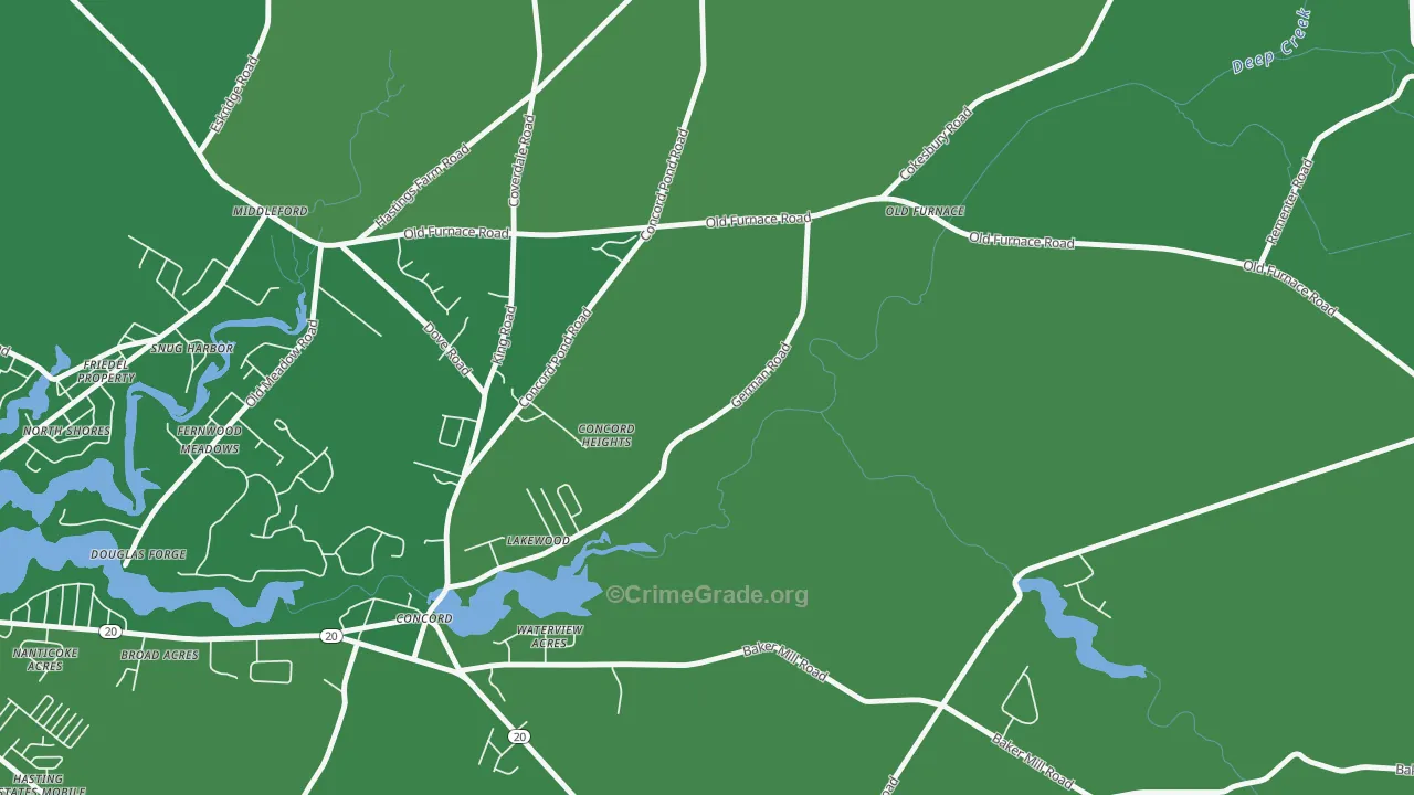 Concord, DE Map of Vehicle Theft Rates