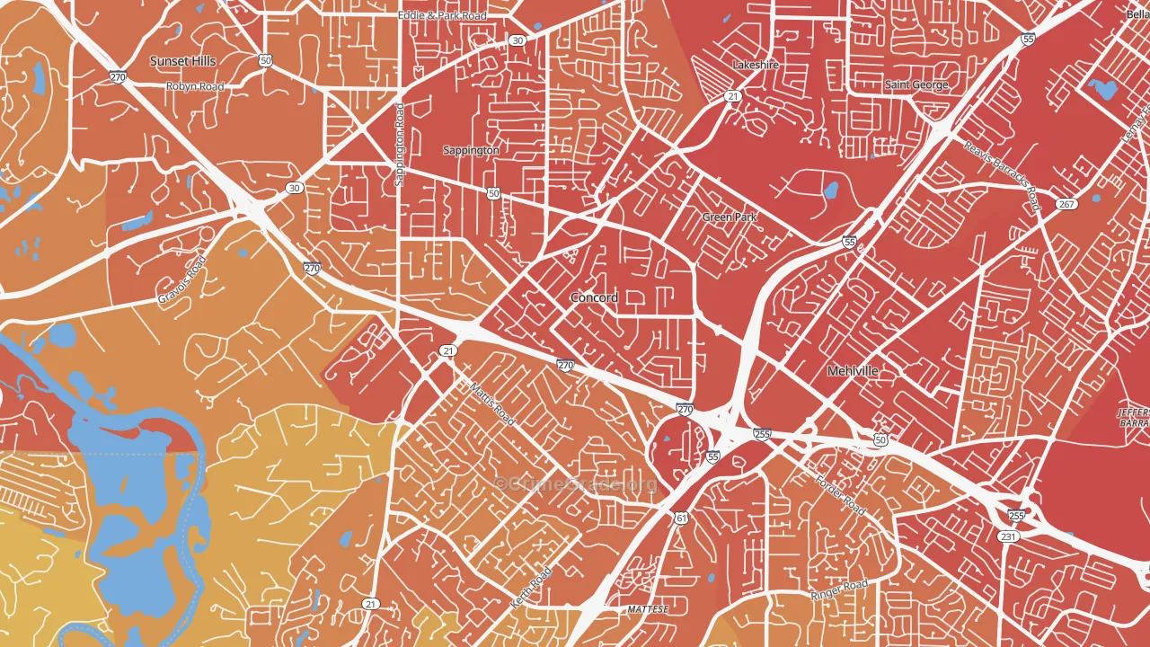 Concord, MO Map of Vehicle Theft Rates
