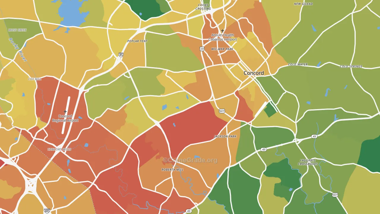 Concord, NC Map of Vehicle Theft Rates
