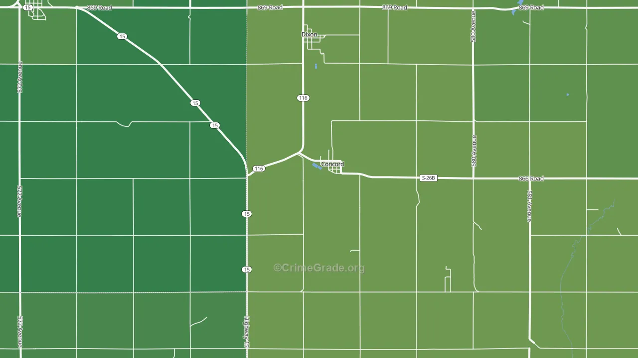 Concord, NE Map of Vehicle Theft Rates