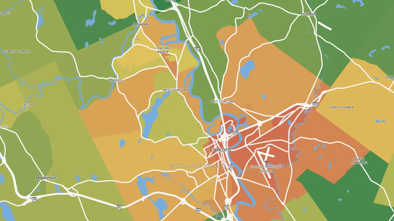 Concord, NH Map of Vehicle Theft Rates