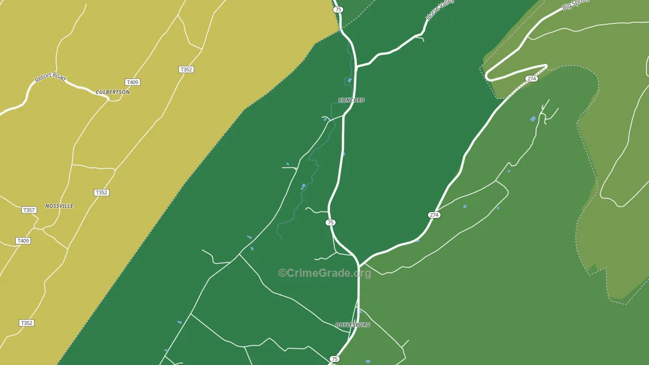 Concord, PA Map of Vehicle Theft Rates