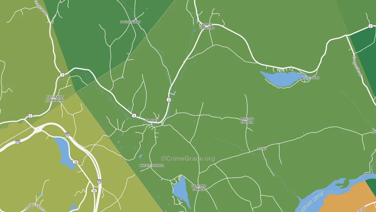 Concord, VT Map of Vehicle Theft Rates