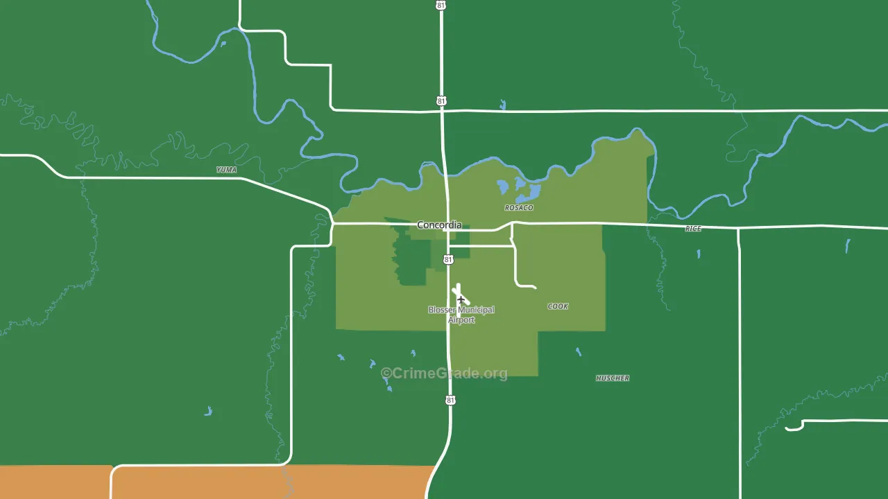 Concordia, KS Map of Vehicle Theft Rates