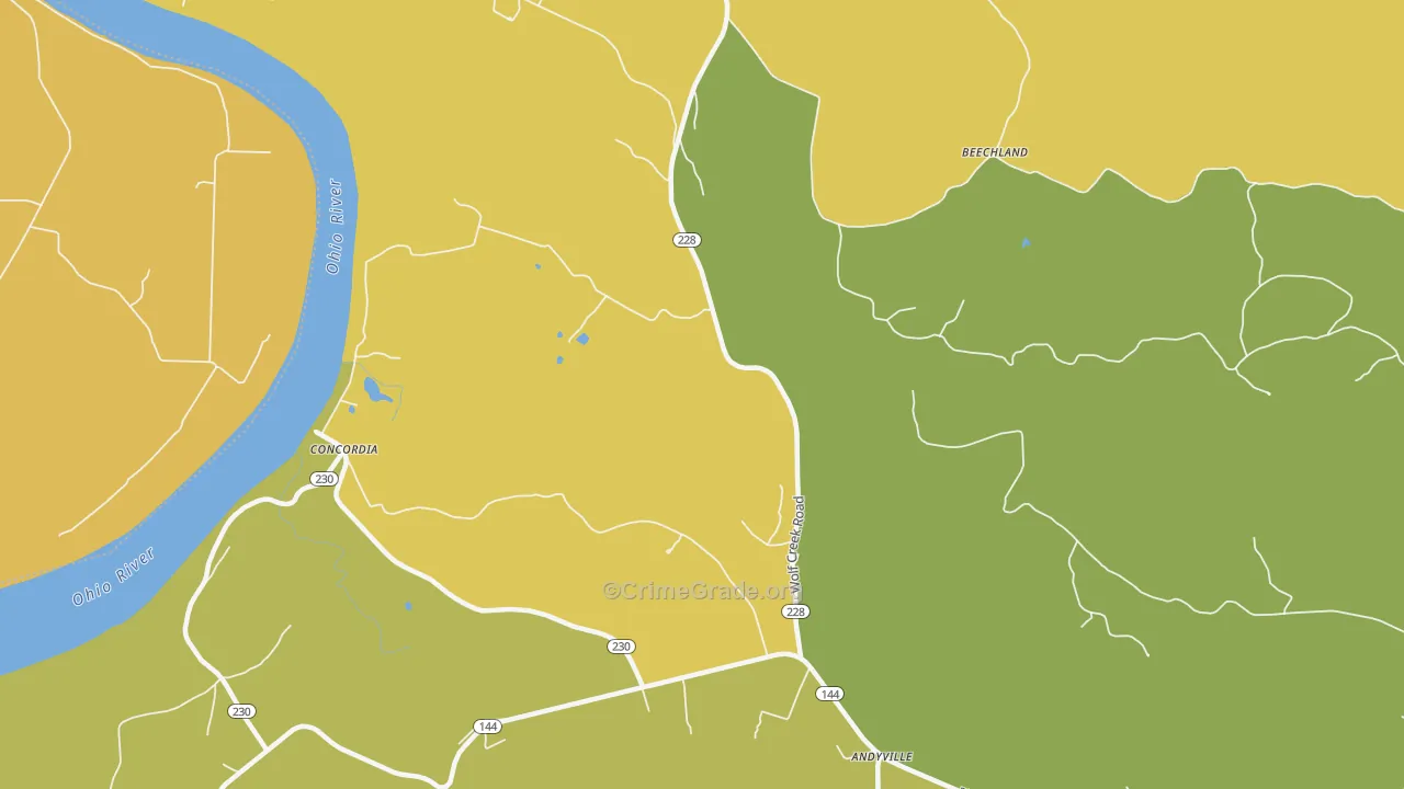 Concordia, KY Map of Vehicle Theft Rates