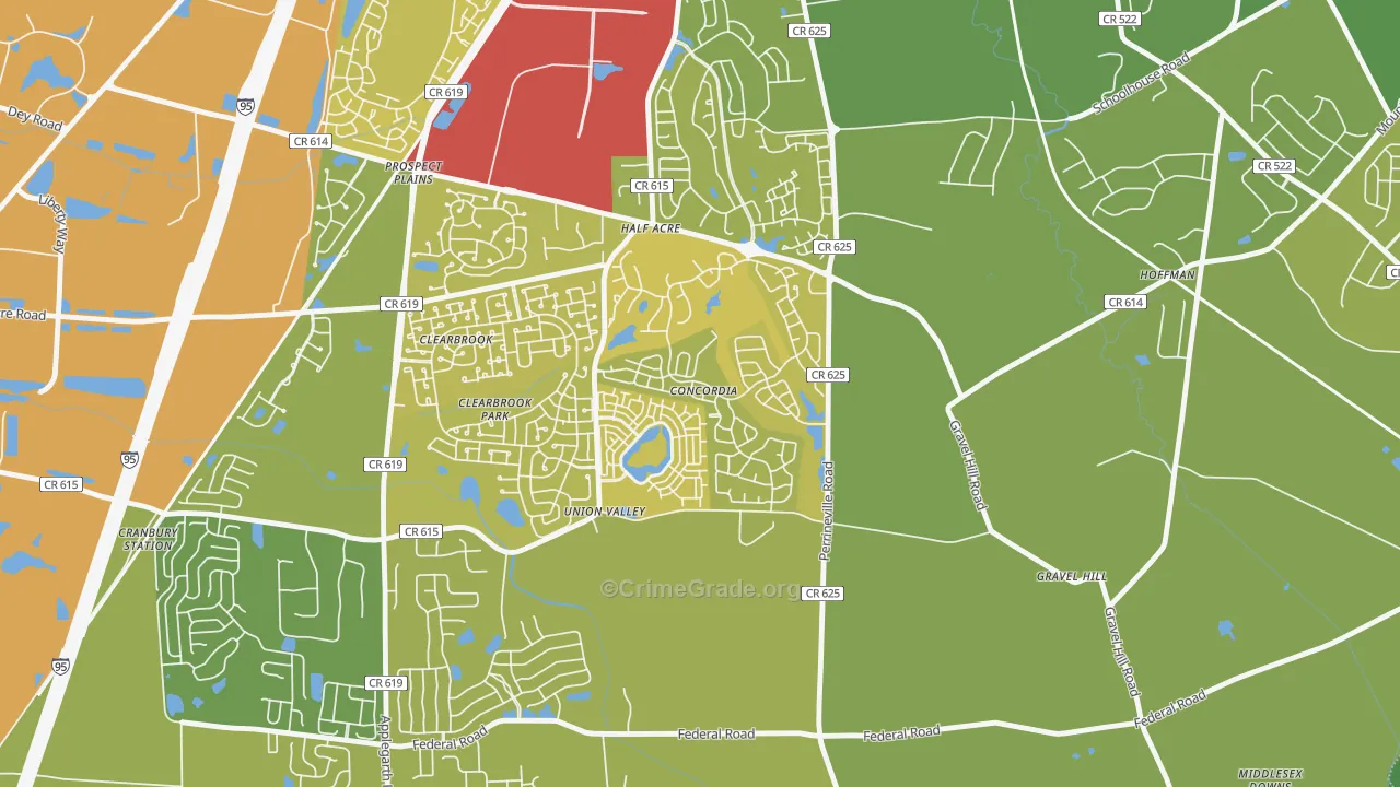 Concordia, NJ Map of Vehicle Theft Rates