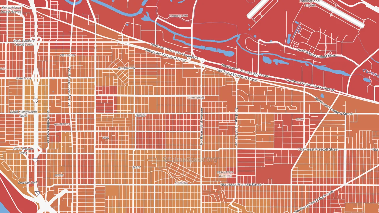 Concordia, Portland, OR Map of Vehicle Theft Rates