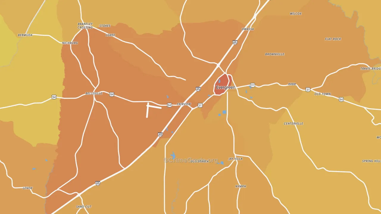 Conecuh County, AL Map of Vehicle Theft Rates