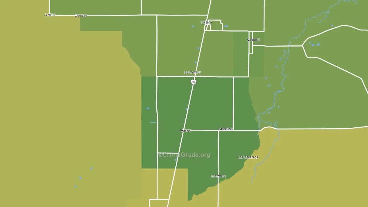 Conejos County, CO Map of Vehicle Theft Rates