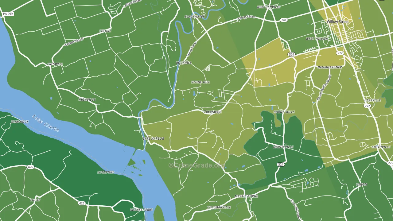 Conestoga, PA Map of Vehicle Theft Rates