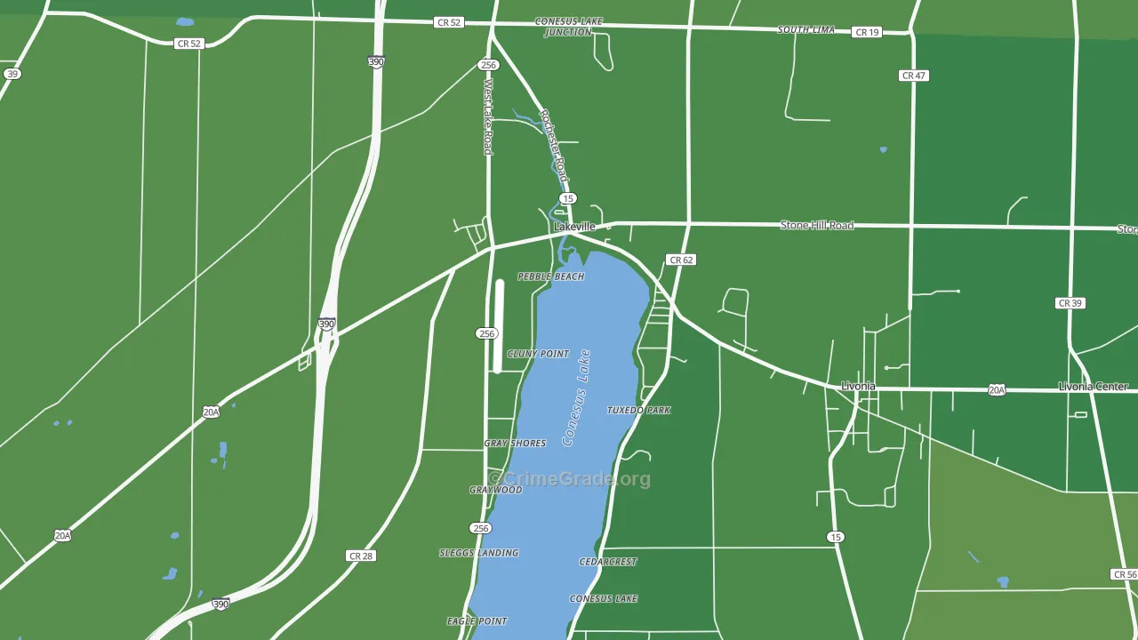 Conesus Lake, NY Map of Vehicle Theft Rates
