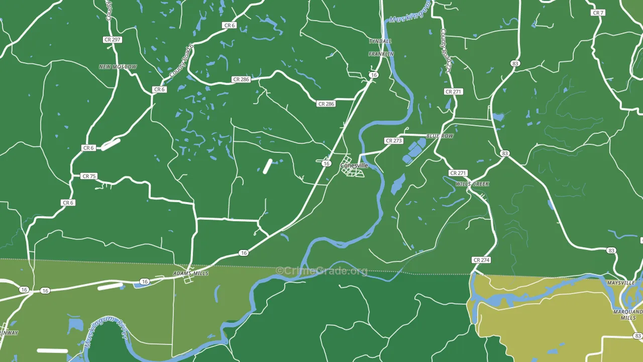Conesville, OH Map of Vehicle Theft Rates