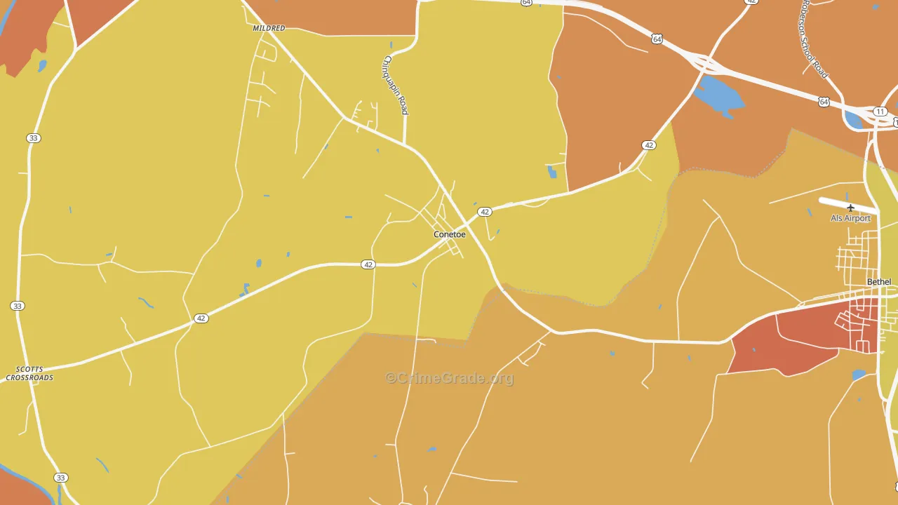 Conetoe, NC Map of Vehicle Theft Rates