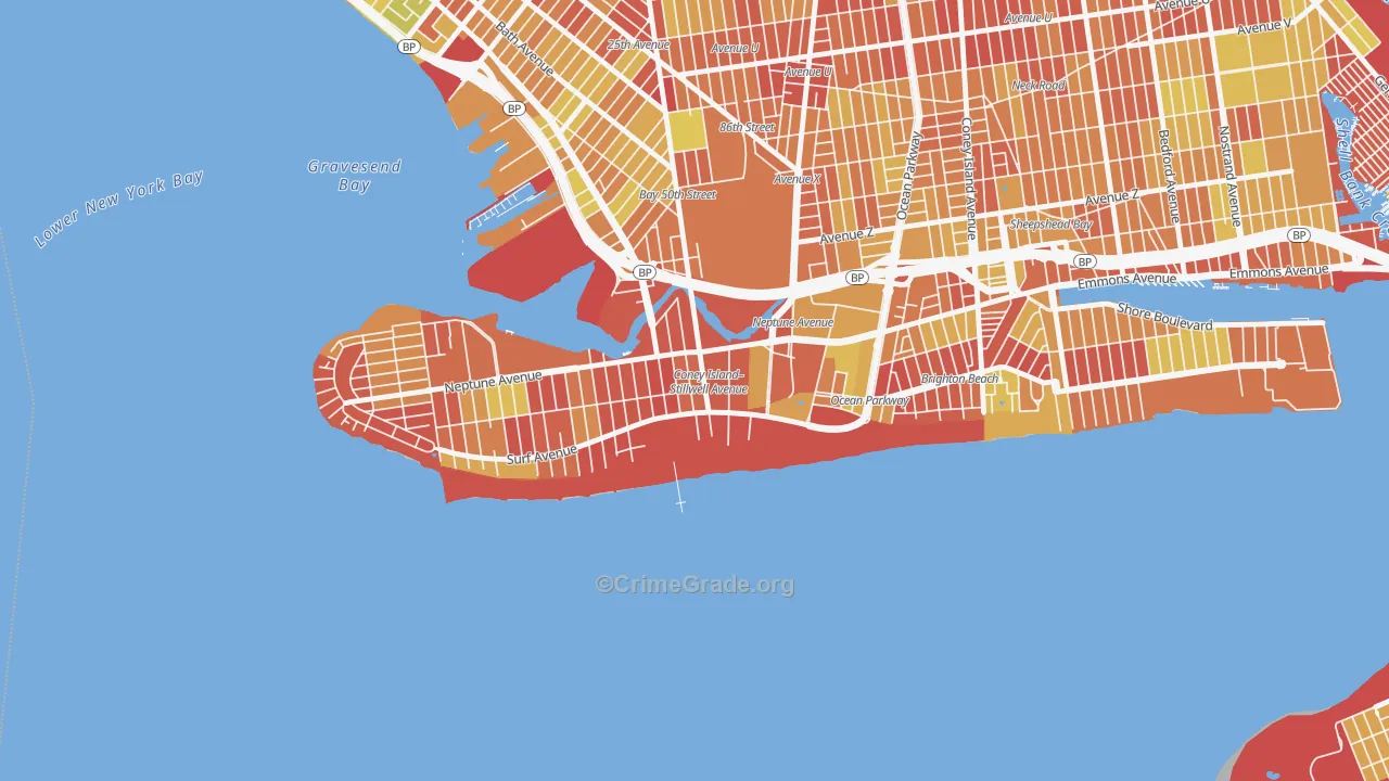 Coney Island, Brooklyn, NY Map of Vehicle Theft Rates